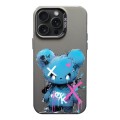 For iPhone 15 Pro Max Color Ink Frosted PC+TPU Phone Case(Blue Bear)
