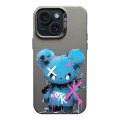 For iPhone 15 Plus Color Ink Frosted PC+TPU Phone Case(Blue Bear)
