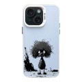 For iPhone 15 Plus Color Ink Frosted PC+TPU Phone Case(Curl Teddy)