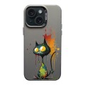 For iPhone 15 Color Ink Frosted PC+TPU Phone Case(Big Eyed Cat)