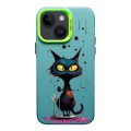 For iPhone 14 Color Ink Frosted PC+TPU Phone Case(Black Cat)