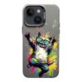 For iPhone 14 Color Ink Frosted PC+TPU Phone Case(Glasses Cat)