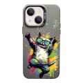 For iPhone 13 Color Ink Frosted PC+TPU Phone Case(Glasses Cat)