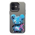 For iPhone 12 Color Ink Frosted PC+TPU Phone Case(Blue Bear)
