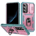 For Samsung Galaxy S24 5G Sliding Camshield TPU + PC Phone Case with Holder(Pink+Green)