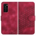 For Huawei P40 YX0060 Elephant Head Embossed Phone Leather Case with Lanyard(Rose Red)