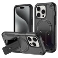 For iPhone 15 Pro Max MagSafe Holder Armor PC Hybrid TPU Phone Case(Black)