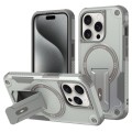For iPhone 15 Pro MagSafe Holder Armor PC Hybrid TPU Phone Case(Grey)