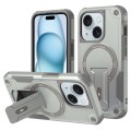 For iPhone 15 MagSafe Holder Armor PC Hybrid TPU Phone Case(Grey)