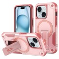 For iPhone 15 MagSafe Holder Armor PC Hybrid TPU Phone Case(Pink)