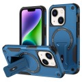 For iPhone 14 Plus MagSafe Holder Armor PC Hybrid TPU Phone Case(Dark Blue)