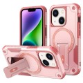 For iPhone 14 MagSafe Holder Armor PC Hybrid TPU Phone Case(Pink)