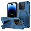 For iPhone 14 Pro MagSafe Holder Armor PC Hybrid TPU Phone Case(Dark Blue)