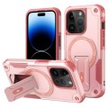 For iPhone 14 Pro MagSafe Holder Armor PC Hybrid TPU Phone Case(Pink)