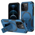 For iPhone 12 Pro Max MagSafe Holder Armor PC Hybrid TPU Phone Case(Dark Blue)