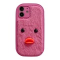 For iPhone 11 Plush Black Eyes Duck TPU Phone Case(Rose Red)