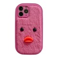 For iPhone 11 Pro Max Plush Black Eyes Duck TPU Phone Case(Rose Red)