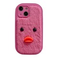 For iPhone 13 Plush Black Eyes Duck TPU Phone Case(Rose Red)
