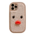 For iPhone 14 Pro Max Plush Black Eyes Duck TPU Phone Case(Khaki)