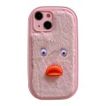 For iPhone 15 Plus Plush White Eyes Duck TPU Phone Case(Pink)