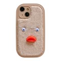 For iPhone 15 Plus Plush White Eyes Duck TPU Phone Case(Khaki)