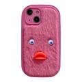 For iPhone 15 Plus Plush White Eyes Duck TPU Phone Case(Rose Red)