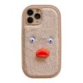 For iPhone 12 Plush White Eyes Duck TPU Phone Case(Khaki)