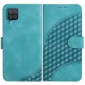 For Samsung Galaxy A12 YX0060 Elephant Head Embossed Phone Leather Case with Lanyard(Light Blue)