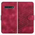 For Samsung Galaxy S10+ YX0060 Elephant Head Embossed Phone Leather Case with Lanyard(Rose Red)
