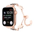 For Apple Watch SE 2023 44mm Camellia Metal Chain Bracelet Watch Band(Black Rose Gold)