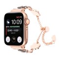 For Apple Watch SE 44mm Camellia Metal Chain Bracelet Watch Band(Black Rose Gold)