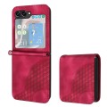 For Samsung Galaxy Z Flip5 5G YX0060 Elephant Head Embossed Phone Leather Case with Lanyard(Rose Red