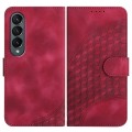 For Samsung Galaxy Z Fold4 5G YX0060 Elephant Head Embossed Phone Leather Case with Lanyard(Rose Red