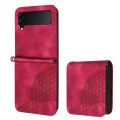 For Samsung Galaxy Z Flip3 5G YX0060 Elephant Head Embossed Phone Leather Case with Lanyard(Rose Red