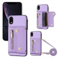 For iPhone XR DF-09 Crossbody Litchi texture Card Bag Design PU Phone Case(Purple)