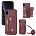 For iPhone XR DF-09 Crossbody Litchi texture Card Bag Design PU Phone Case(Wine Red)