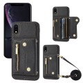 For iPhone XR DF-09 Crossbody Litchi texture Card Bag Design PU Phone Case(Black)