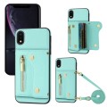 For iPhone XR DF-09 Crossbody Litchi texture Card Bag Design PU Phone Case(Cyan)