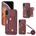 For iPhone XS Max DF-09 Crossbody Litchi texture Card Bag Design PU Phone Case(Wine Red)