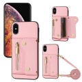 For iPhone XS Max DF-09 Crossbody Litchi texture Card Bag Design PU Phone Case(Pink)