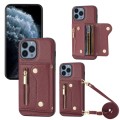 For iPhone 11 Pro DF-09 Crossbody Litchi texture Card Bag Design PU Phone Case(Wine Red)