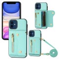 For iPhone 11 DF-09 Crossbody Litchi texture Card Bag Design PU Phone Case(Cyan)