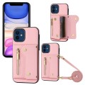 For iPhone 11 DF-09 Crossbody Litchi texture Card Bag Design PU Phone Case(Pink)