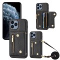 For iPhone 11 Pro Max DF-09 Crossbody Litchi texture Card Bag Design PU Phone Case(Black)