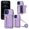 For iPhone 12 / 12 Pro DF-09 Crossbody Litchi texture Card Bag Design PU Phone Case(Purple)