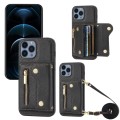 For iPhone 12 Pro Max DF-09 Crossbody Litchi texture Card Bag Design PU Phone Case(Black)