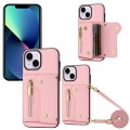 For iPhone 13 DF-09 Crossbody Litchi texture Card Bag Design PU Phone Case(Pink)