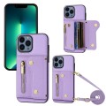 For iPhone 13 Pro Max DF-09 Crossbody Litchi texture Card Bag Design PU Phone Case(Purple)