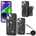 For iPhone 14 DF-09 Crossbody Litchi texture Card Bag Design PU Phone Case(Black)