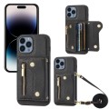 For iPhone 14 Pro DF-09 Crossbody Litchi texture Card Bag Design PU Phone Case(Black)